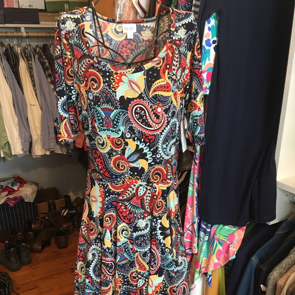 Unicorn Print Lularoe Black Nicole Dress Large
